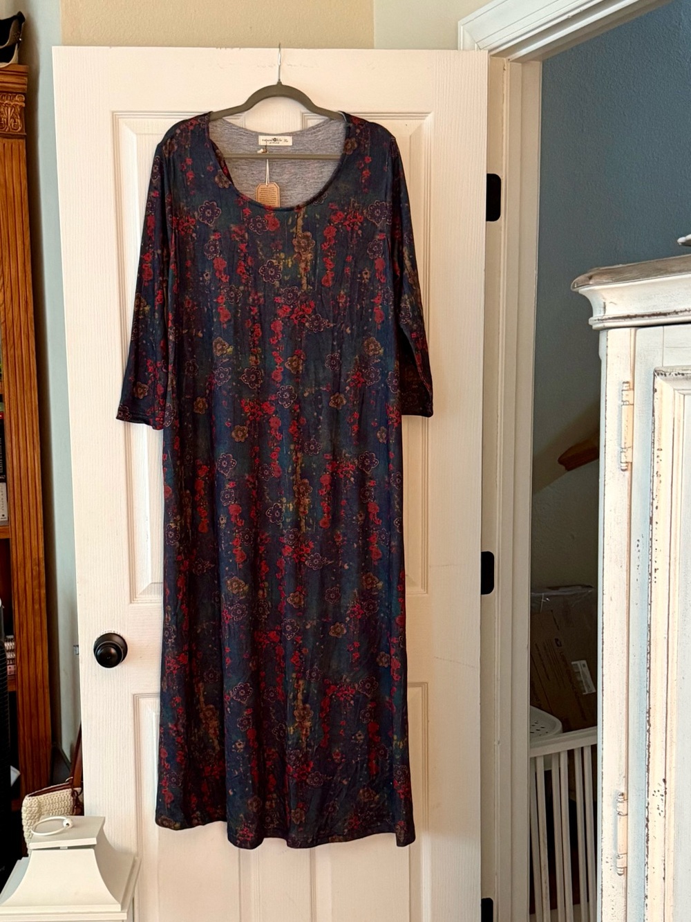 NATURAL LIFE Navy Floral Maxi Dress with Red Accents